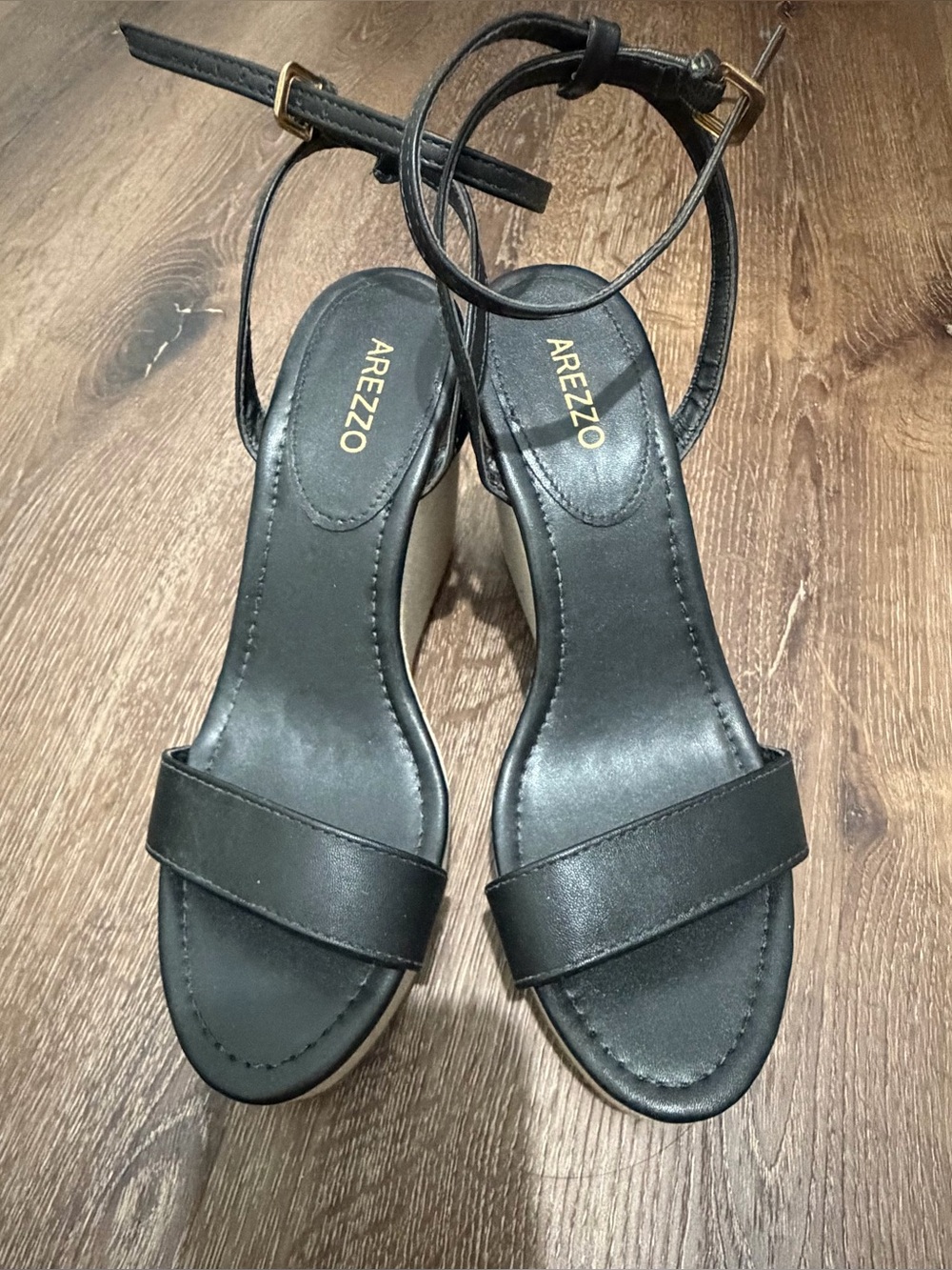Arezzo Black Leather Ankle-Strap Sandals